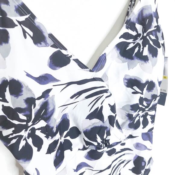 Aqua Couture NWT One Piece Black White Floral Wrap Swimsuit Medium - Picture 2 of 7